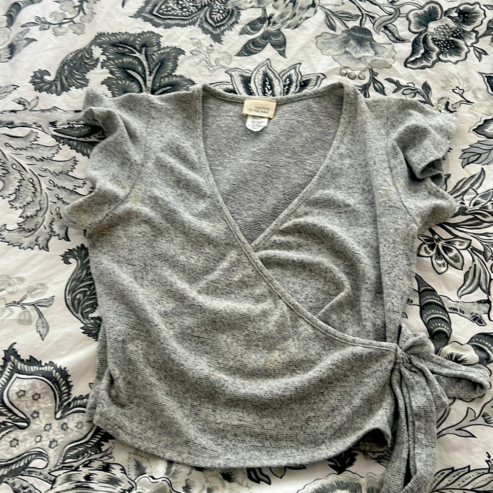 Faux Wrap Blouse with Ruffle Sleeves